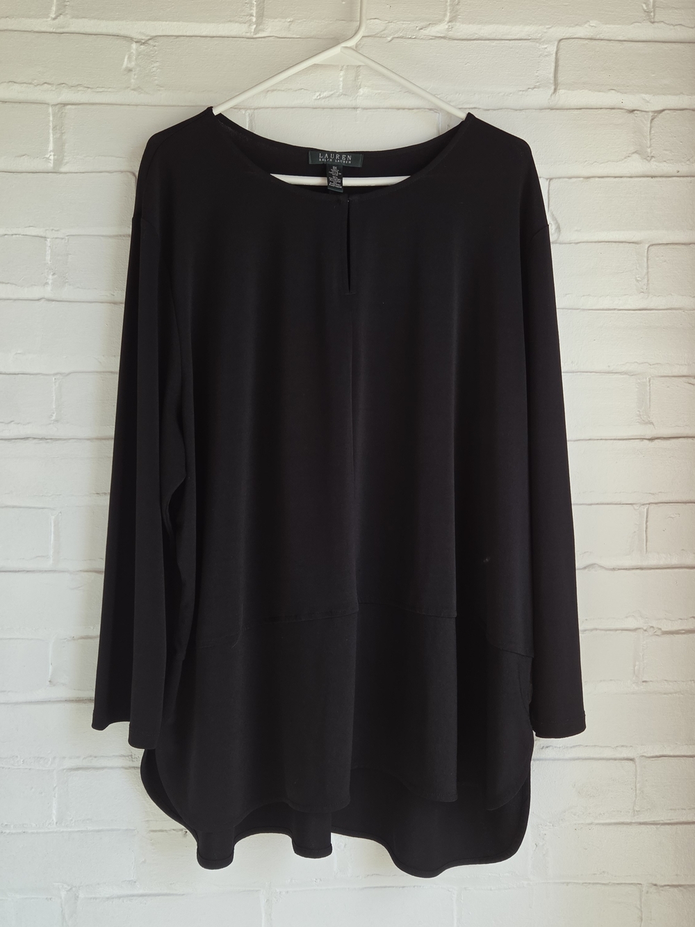 Lauren Ralph Lauren Womens Black Keyhole Neck Long Sleeve Tunic Blouse 3X